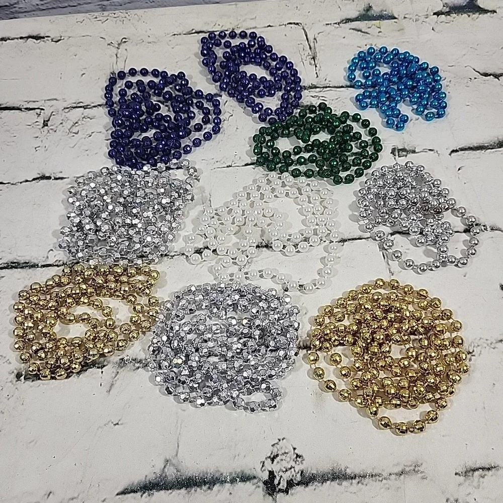 Mardi Gras Style Beads Multicolor Metallic Party‎ Decor Costume Necklaces Lot